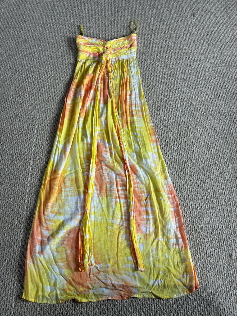 Tiare Hawaii Maxi Dress Tie Dye Strapless Boho Festival - OS Yellow Orange